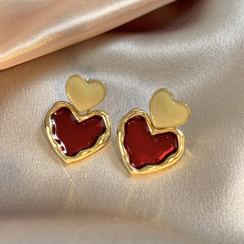 Wine Red Love Heart Earring