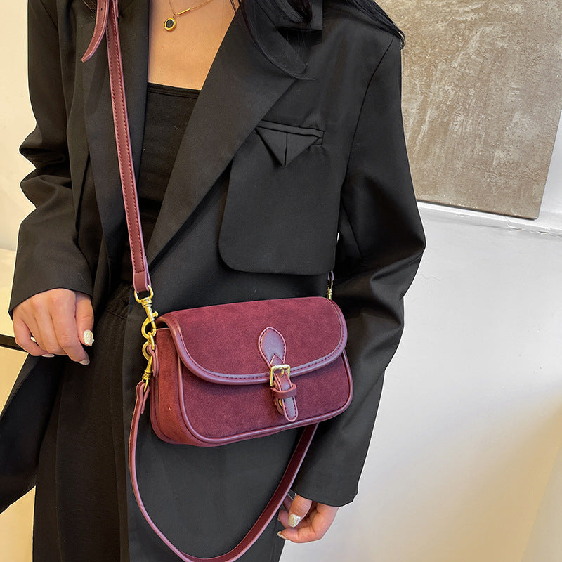 Frosted Leather Magnetic Snap Shoulder Messenger Bag