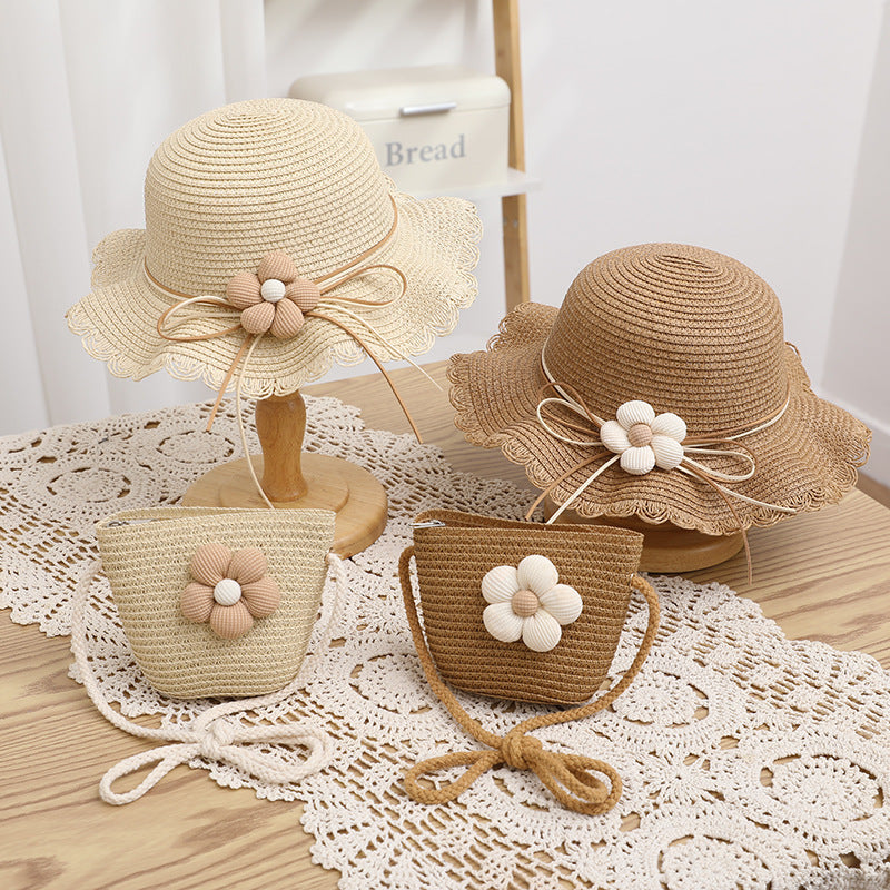 Girls' Sun-proof Sun Straw Hat & Bag