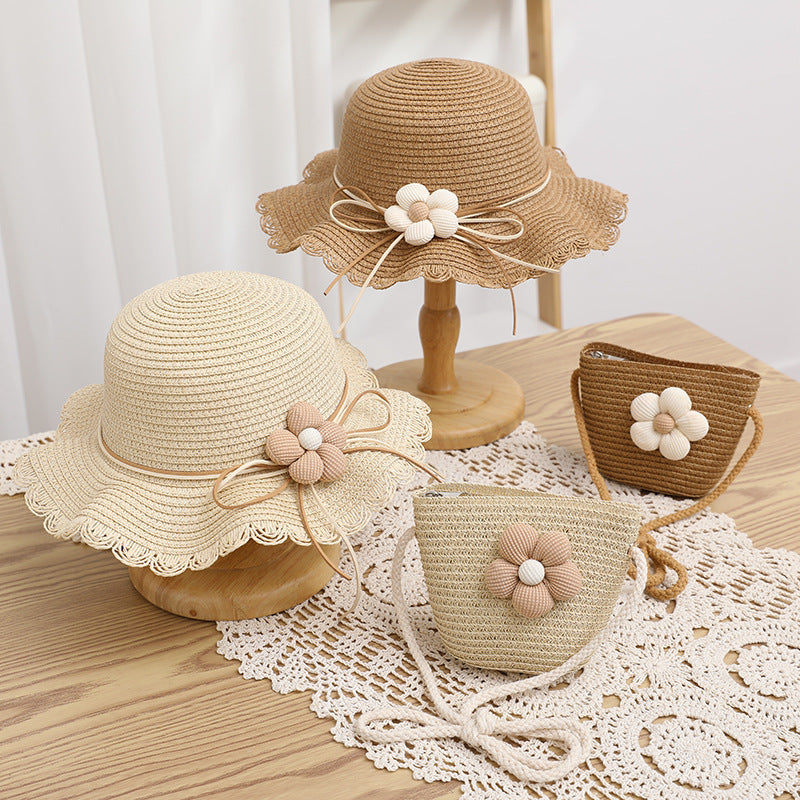 Girls' Sun-proof Sun Straw Hat & Bag