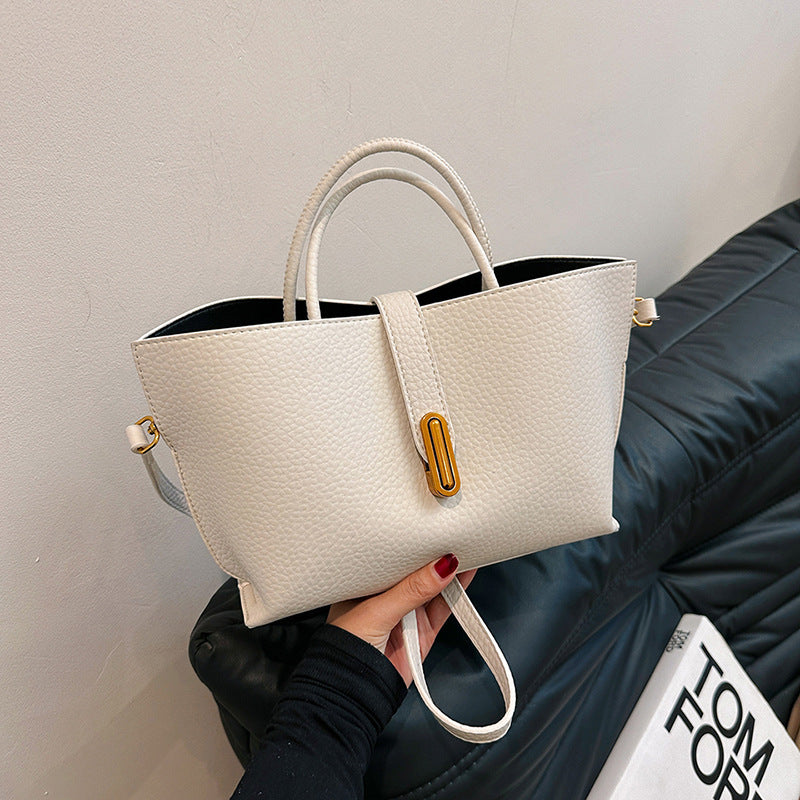 INS Litchi Pattern Shoulder Bag Fashion Zipper Bucket Bag