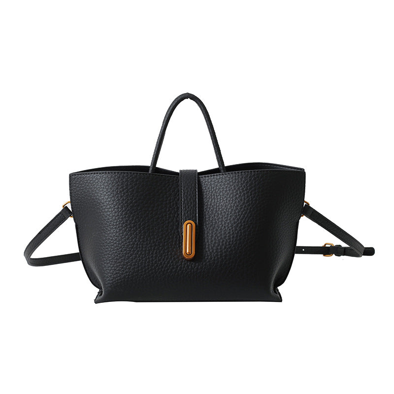 INS Litchi Pattern Shoulder Bag Fashion Zipper Bucket Bag