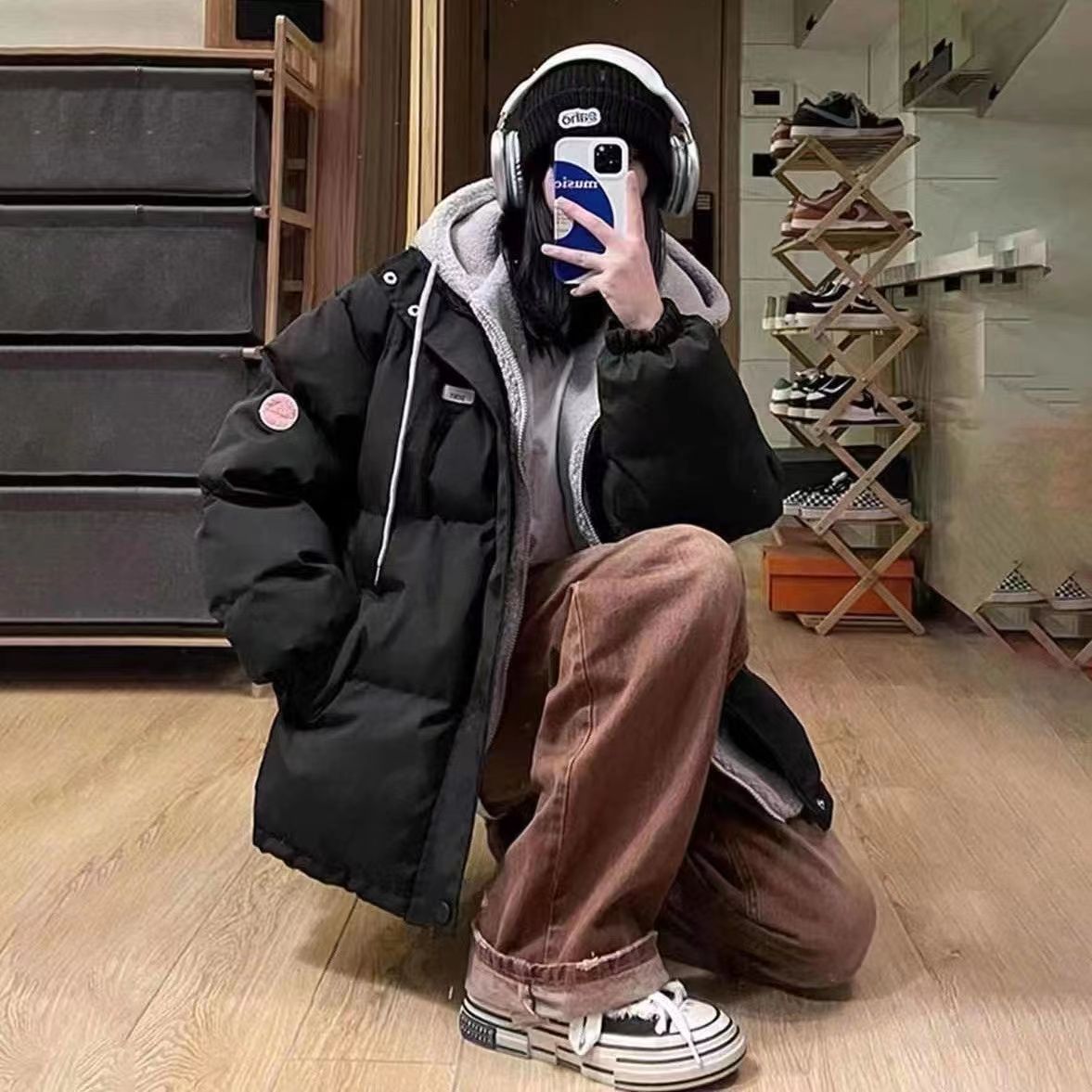 Gefälschte Zweiteiler Stil Mäntel Damen Lose Verdickt Warm Stepp Jackey