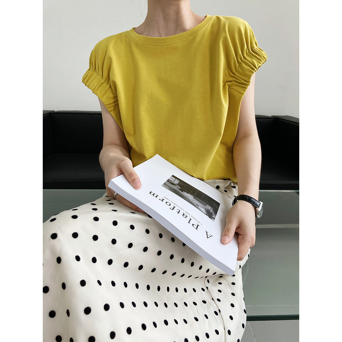 Skimpy Sleeves And Pleated T-shirt