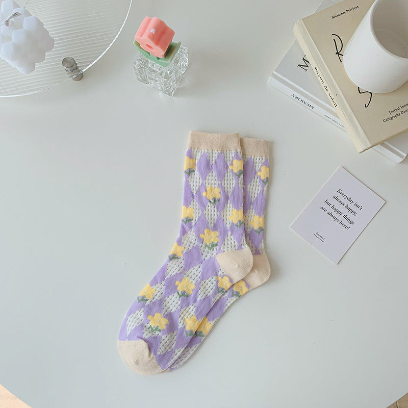 Women's Tulip Flower Glass Silk Socks