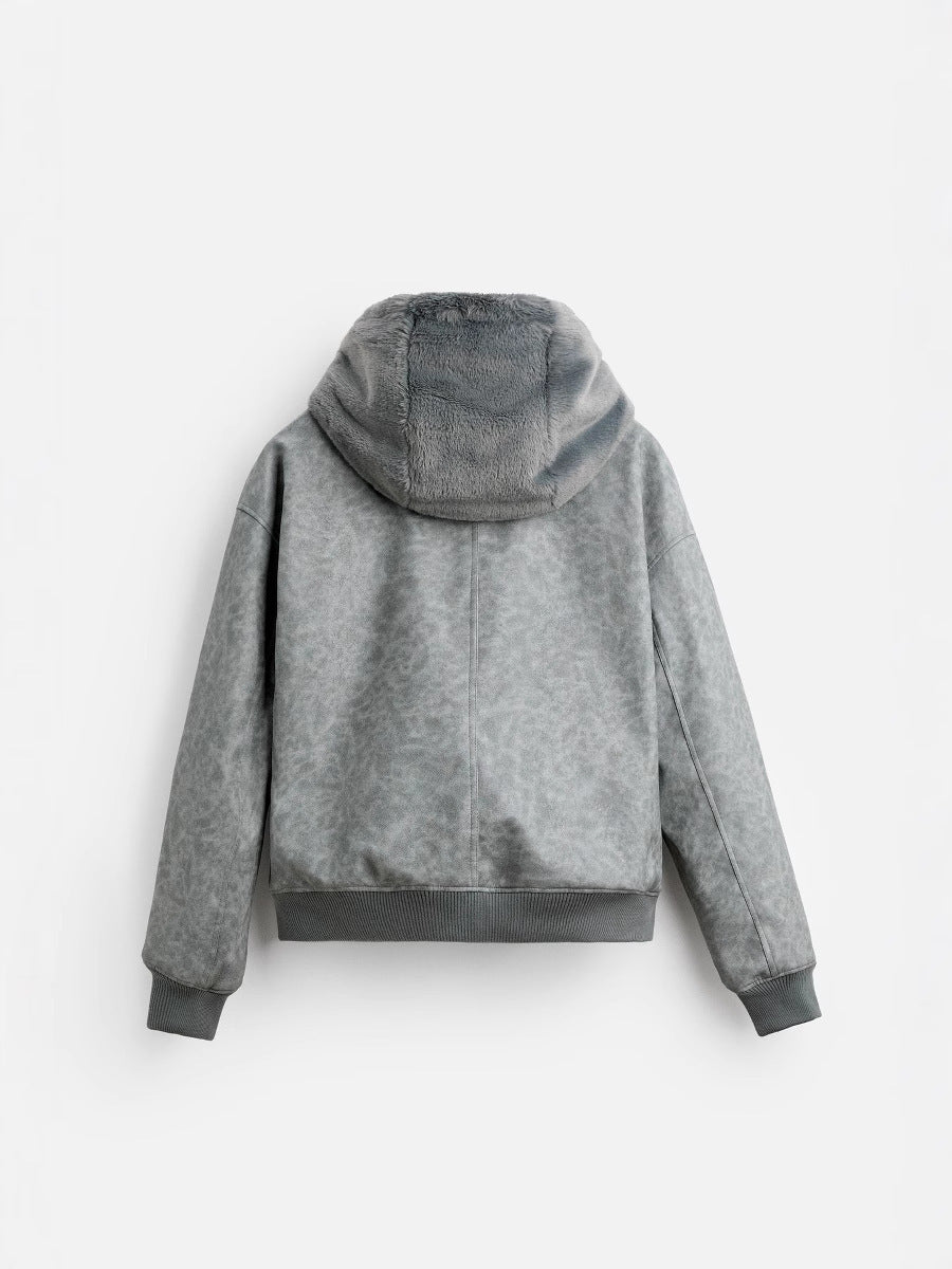 Reverseable Faux Leather Hooded Bomber Jacket
