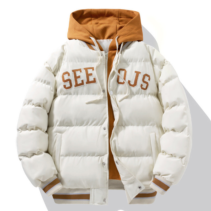 Mode Brief Kapuze Baumwolle Winter Warm Solid Zipper Jacke für Männer