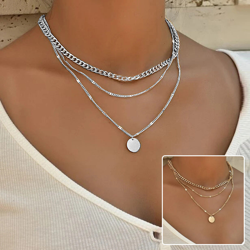 Women's Multilayer Necklace Ins Fashion Disc Pendant Clavicle