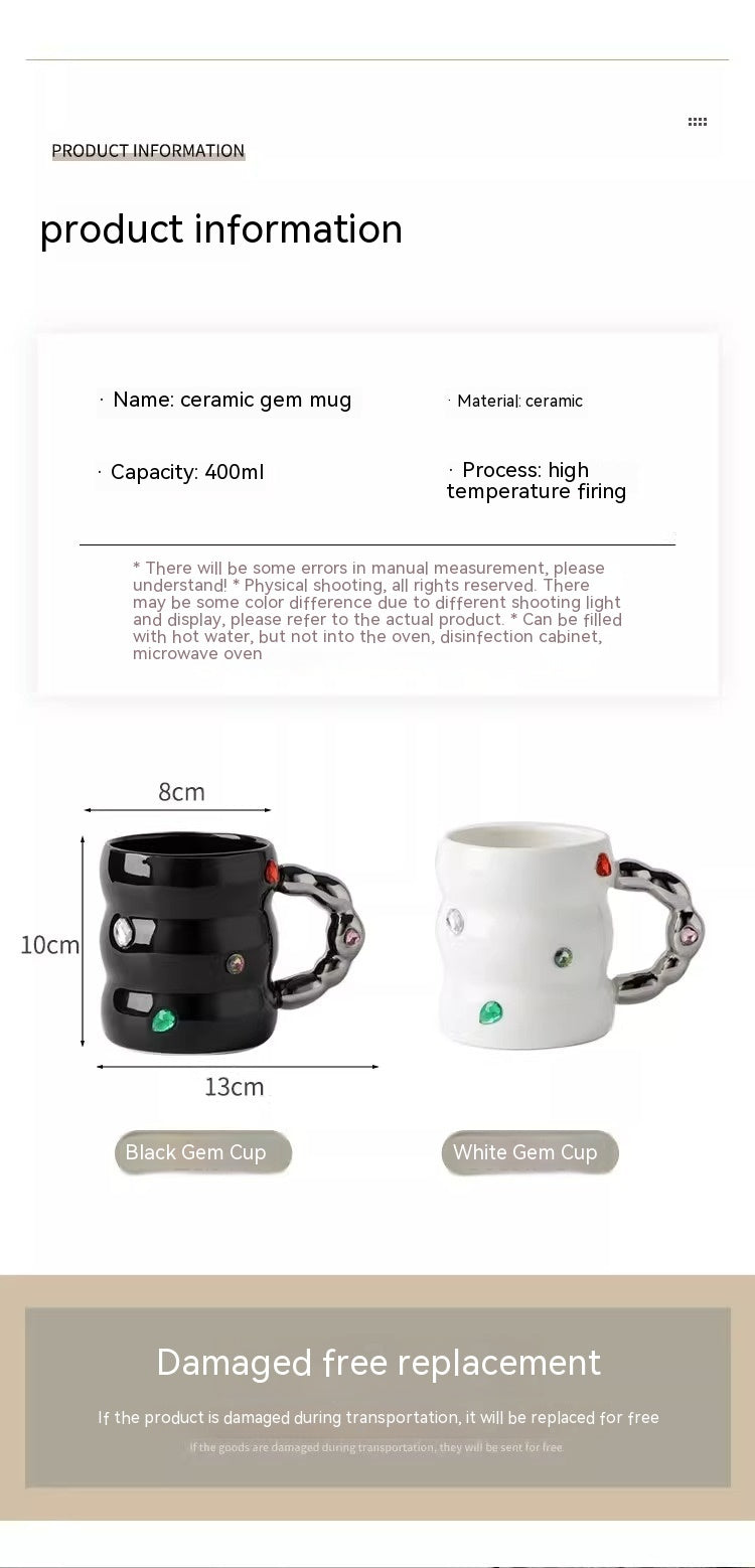 Creative Gem Enamelled Thickened Handle Ceramic Cup