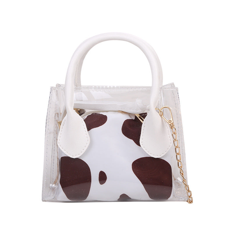 Transparent Cow Leopard Printing Women Small Chain Crossbody Handbag