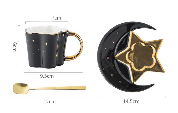 星と月のソーサー付きクリエイティブな陶器カップ