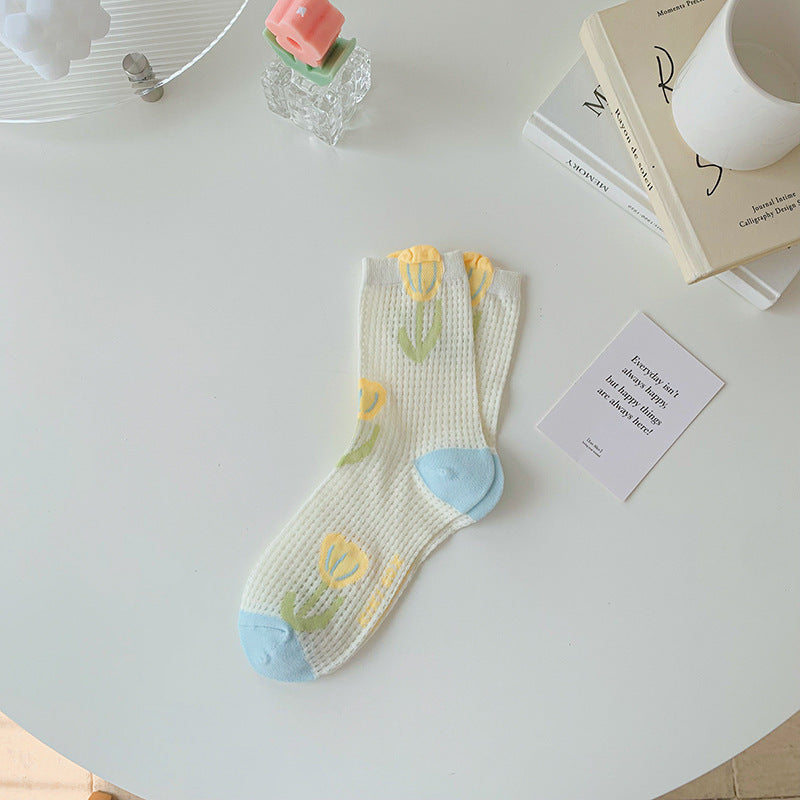 Women's Tulip Flower Glass Silk Socks