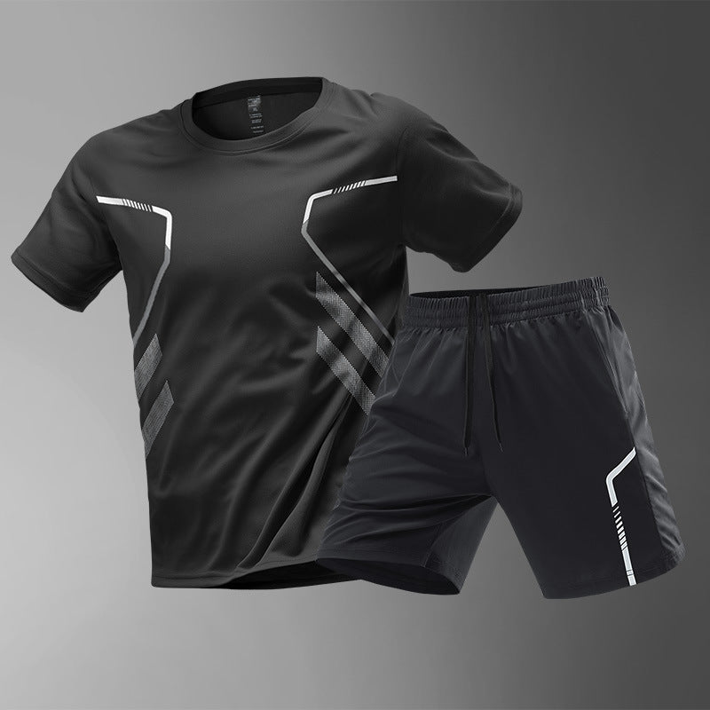 Men's Sports Running Quick-drying Breathable Short Sleeve Round Neck T-shirt & Short Set