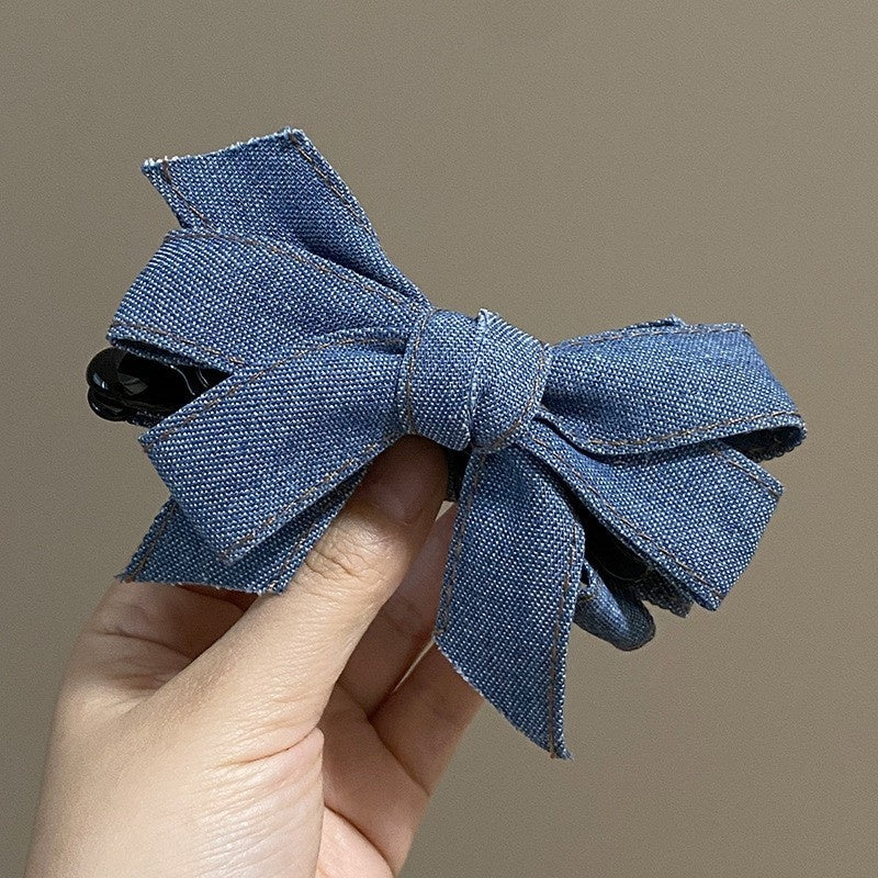 Blue Denim Bow Barrettes Hair Claw
