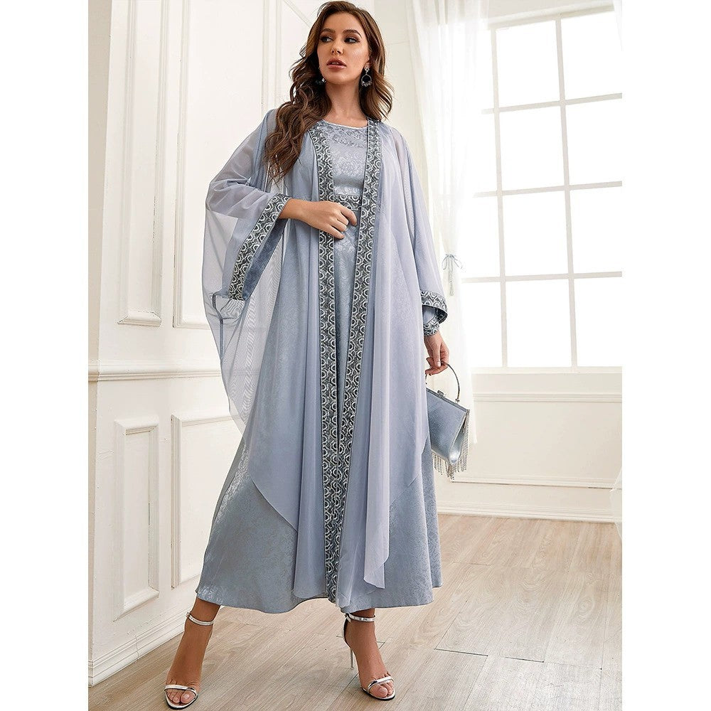 Autumn Muslim New Middle East Arab Abaya Embroidery Set Female Side