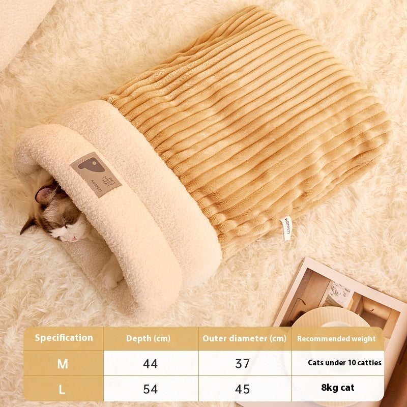 Pet Sleeping Bag Winter Warm Soft Plush Semi Enclosed