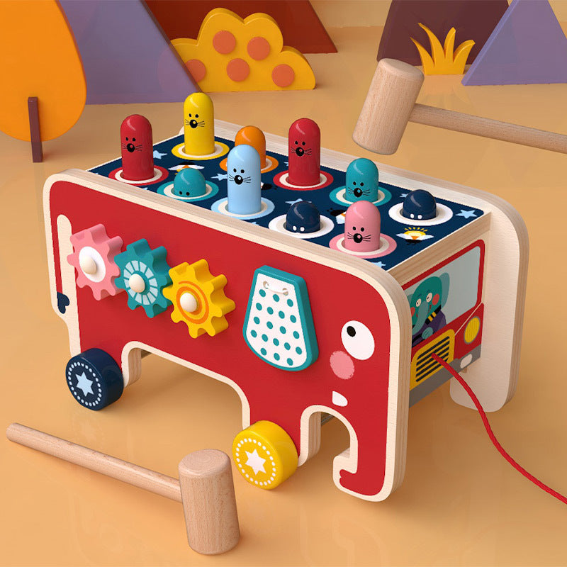 Kids Wooden Pounding Bench Animal Bus Toys Early Educational Set