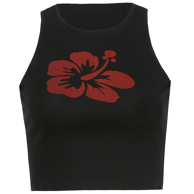 Flower Print Sleeveless Slim Vest