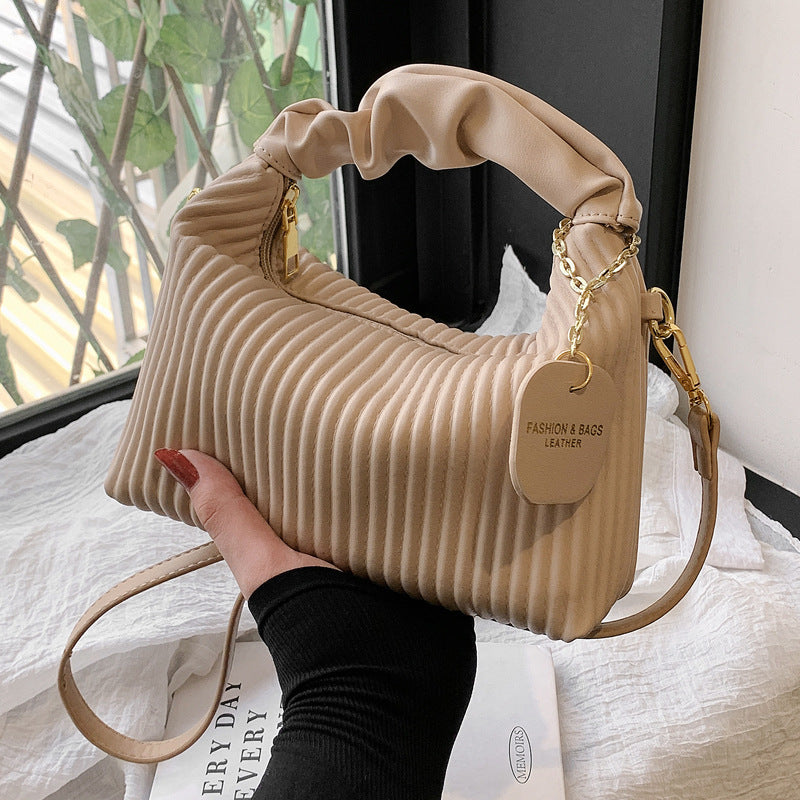 Crossbody PU Leather Pleated Cloud Small Tote Bag