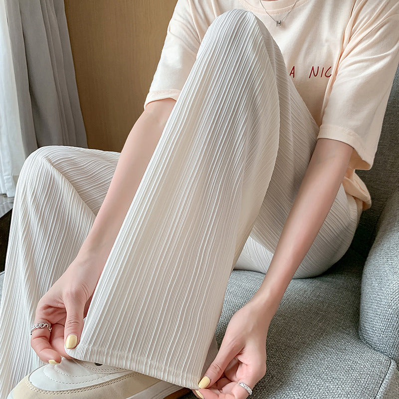 ゆったりストレートカジュアルアイスシルクワイドレッグパンツレディース