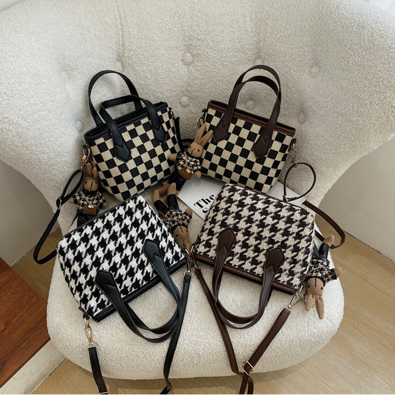 Mode Hahnentritt-Schultertaschen Tragbare Schachbrett-Handtaschen Allgleiches Umhängetasche Damen Totes