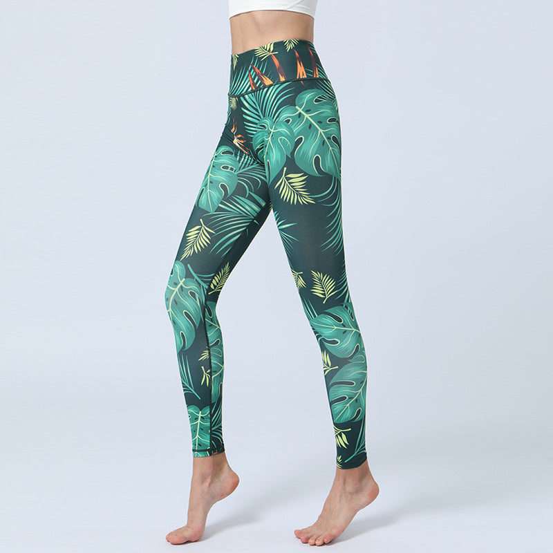 Modische Yogahose mit Blätter-Print