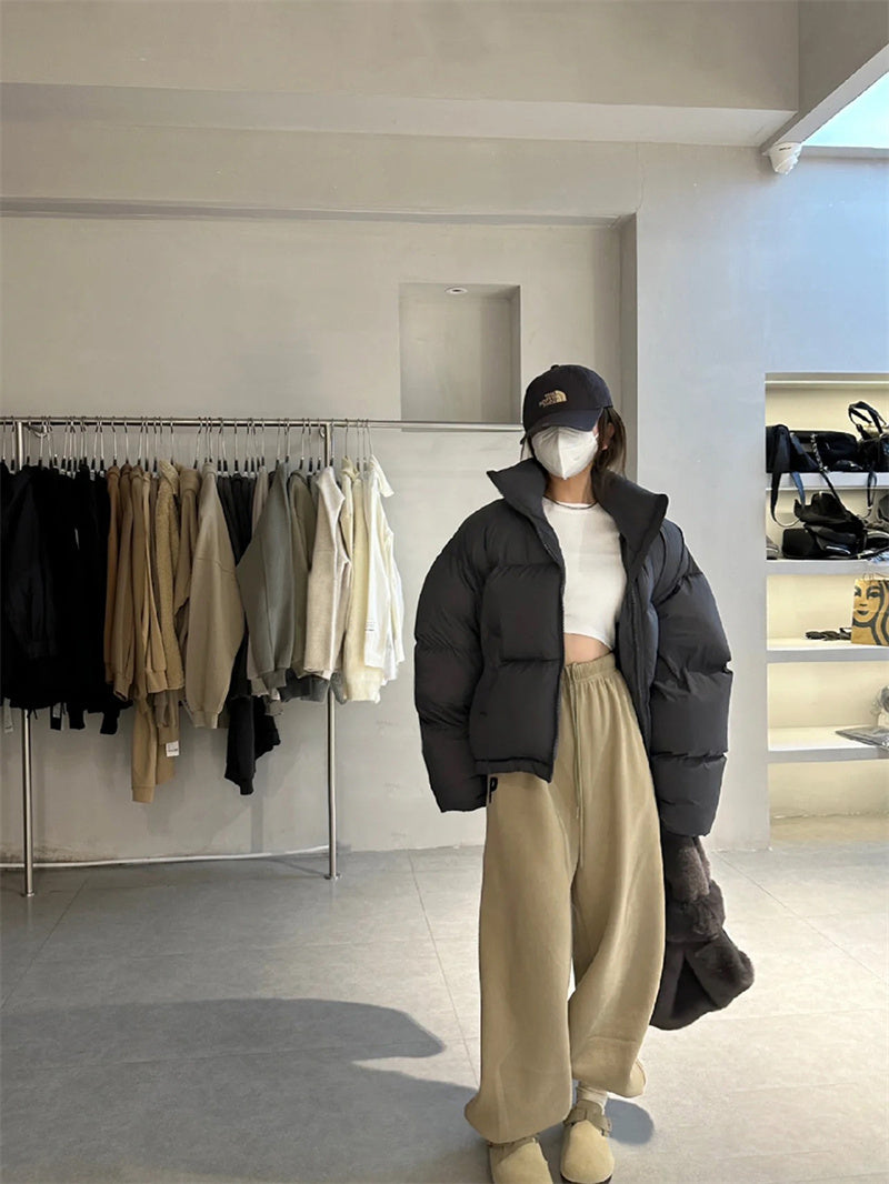 Woolen Short Down Jacket Women Stand Collar Thickened Puffer Jacket