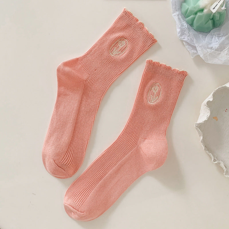 Fashion Cotton Cream Color Women's Socks