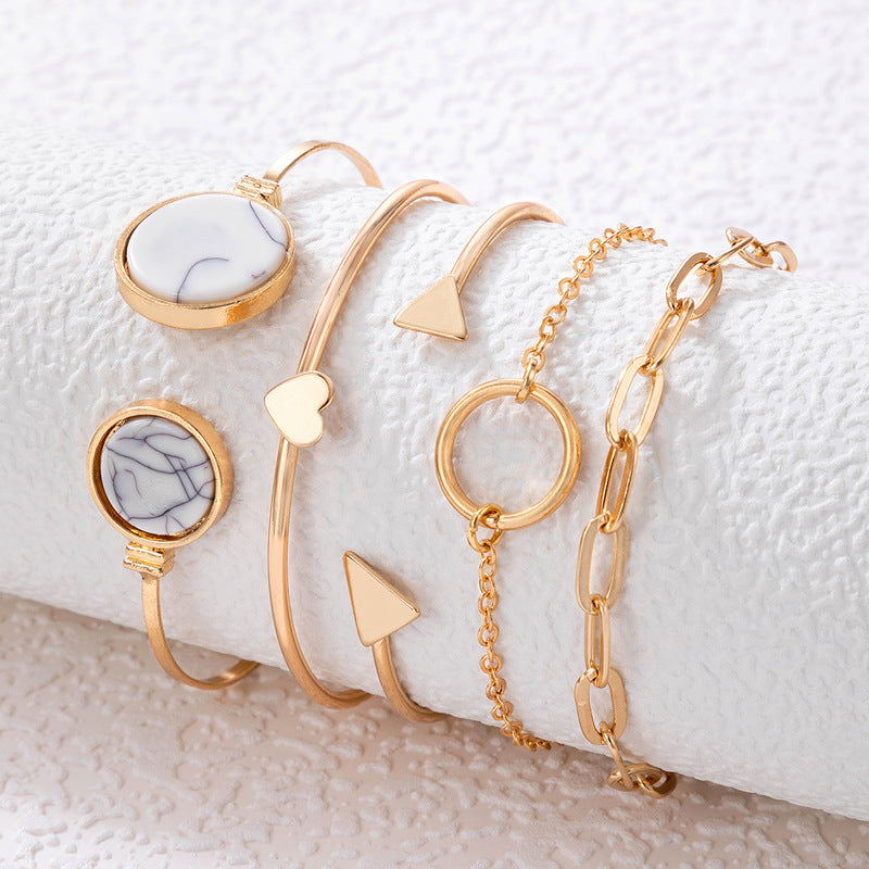 Women's Five-piece Bracelet Set With Imitation Gemstone Inlaid Opening