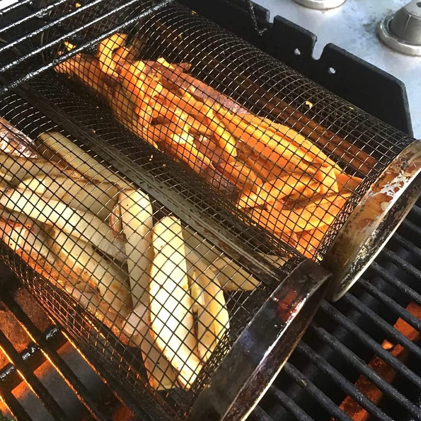 ローリンググリルメタルBBQネットポータブルアウトドアキャンプバーベキューラックバスケット