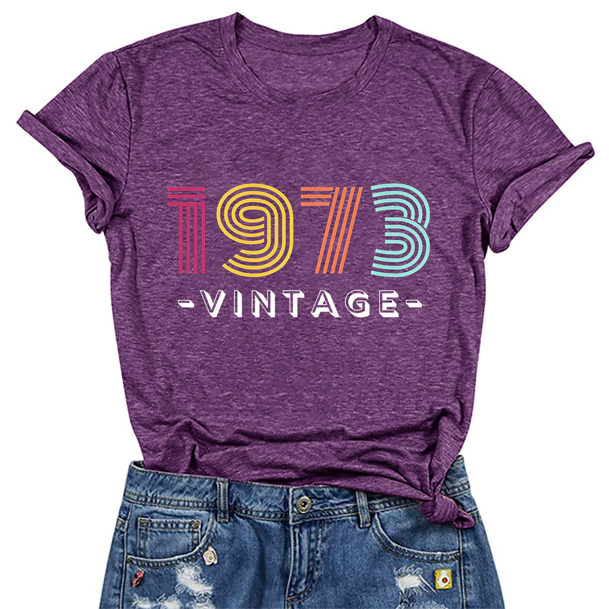 ゆったりカジュアル レタープリント 1973 ヴィンテージ ラウンドネック 半袖 Tシャツ