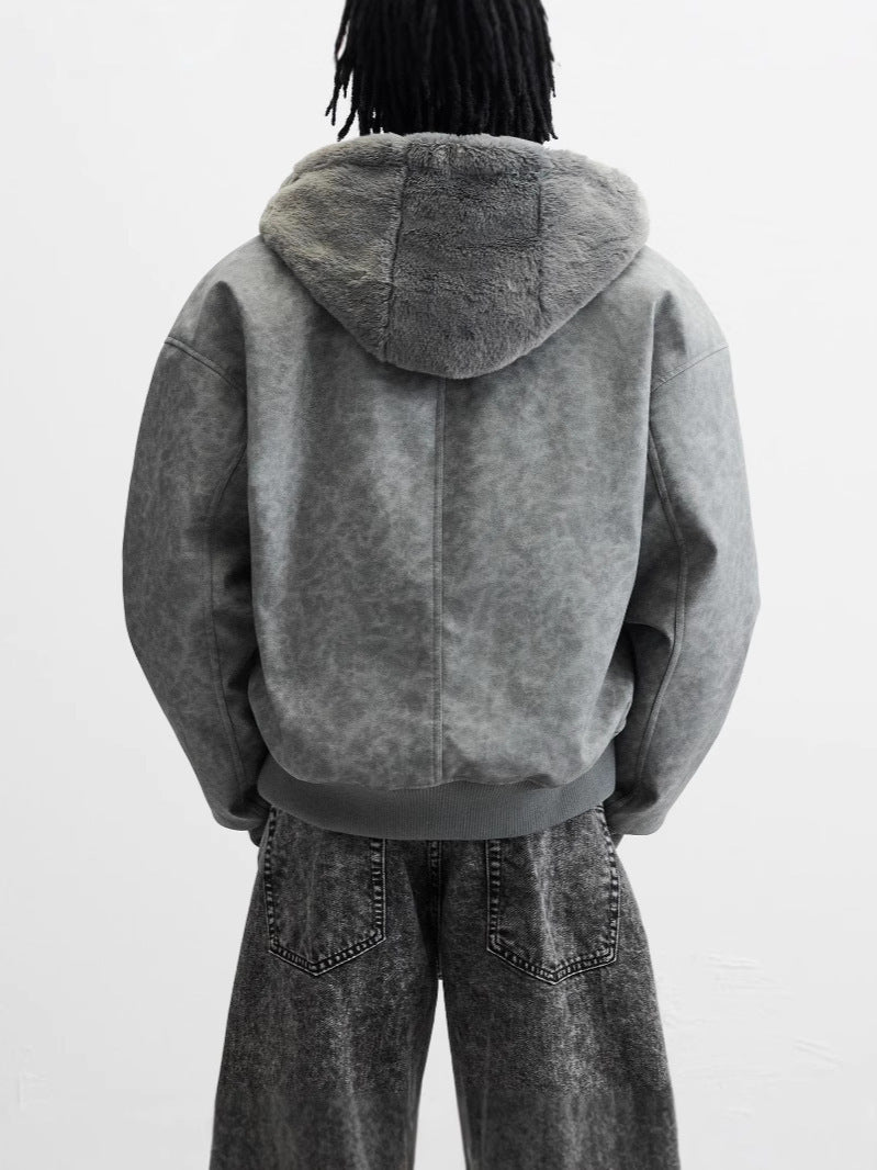 Reverseable Faux Leather Hooded Bomber Jacket