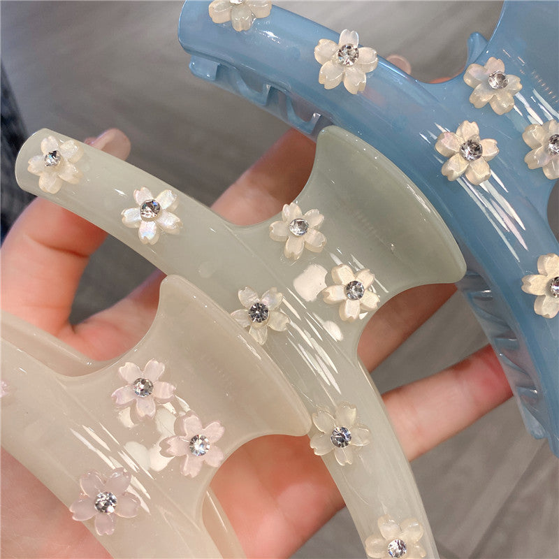 Women's Rhinestone Large Grip Small Floral Claw