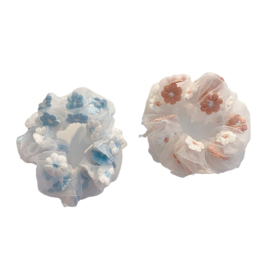 Flower Tie Hair Ring Organza Scrunchie