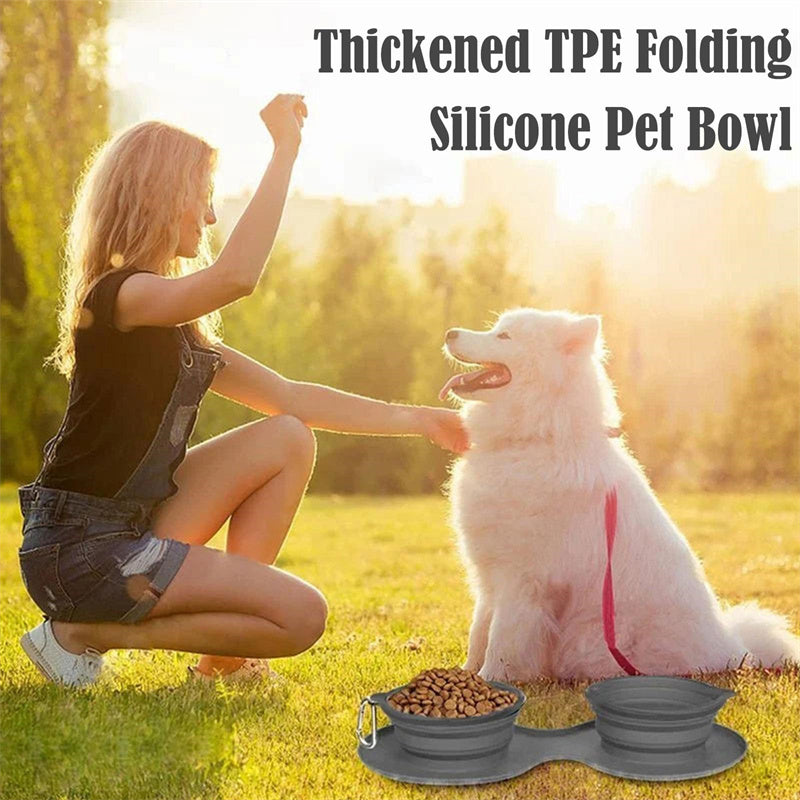 ゴム製折りたたみ式ダブルボウルペット給餌ボウルペット用品犬猫ボウル