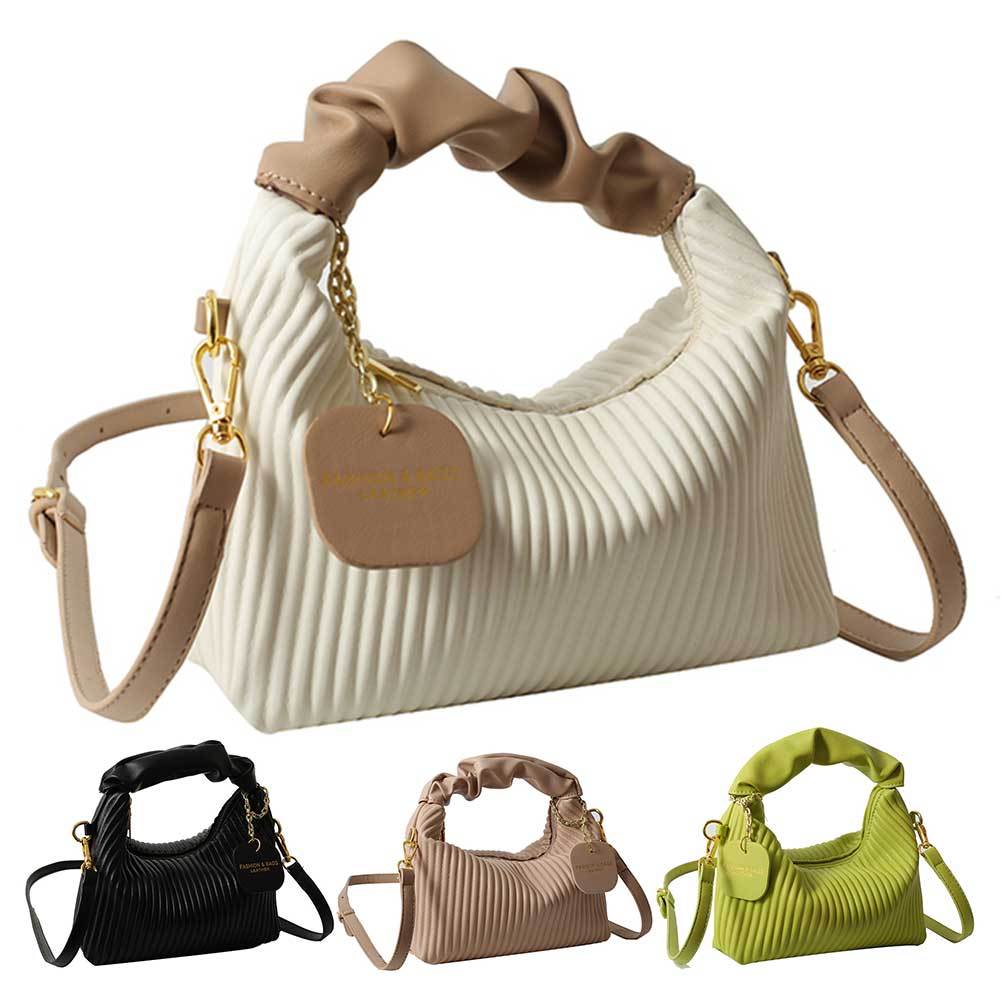 Crossbody PU Leather Pleated Cloud Small Tote Bag