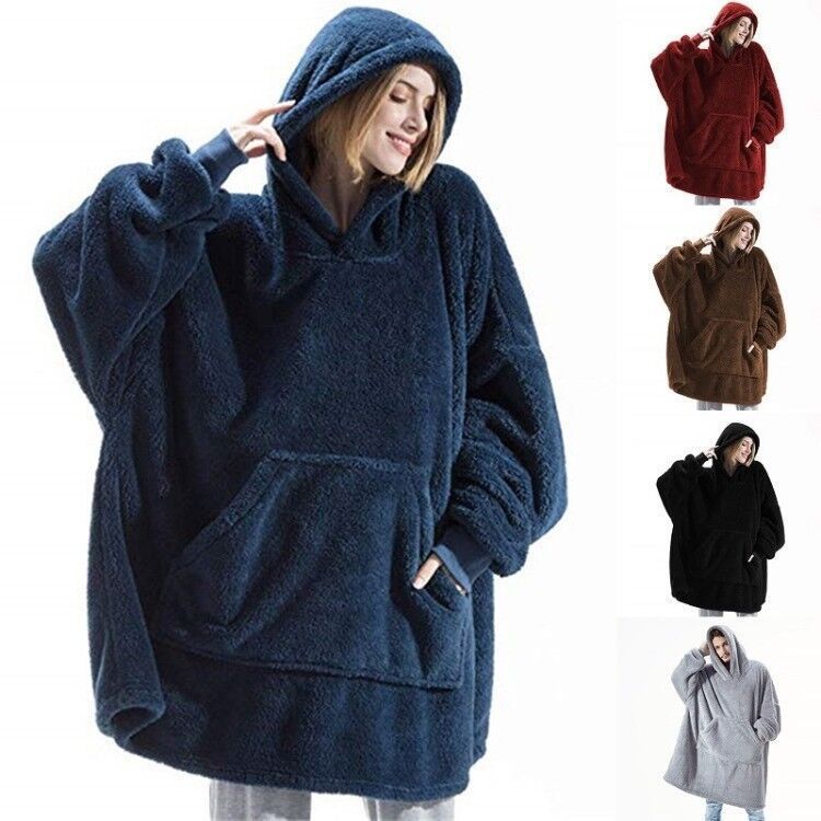 Big Pocket Tops Sweater Comfortable Loose Double-Sided Fleece Thicker Wearable Blanket