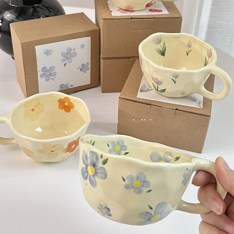 Korean-style Cute Milk Yellow Hand Pinch Hand painted Mug