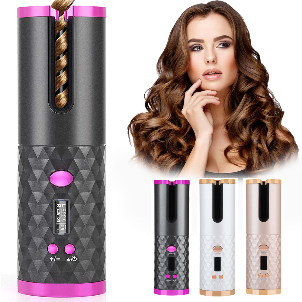 Rechargeable Automatic Hair Curler Portable Hair Curling Iron with LCD Display