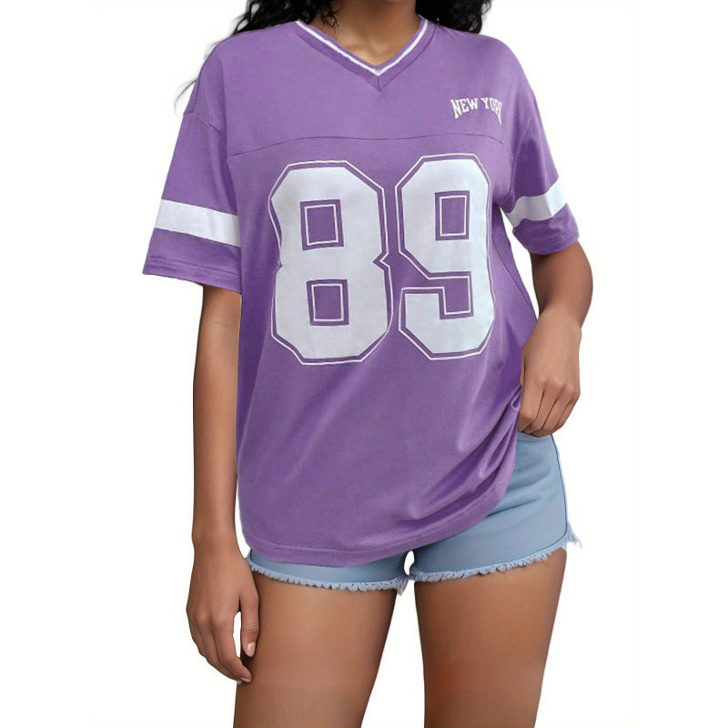 Versatile Casual Loose Letter Flower Short Sleeve Shirt
