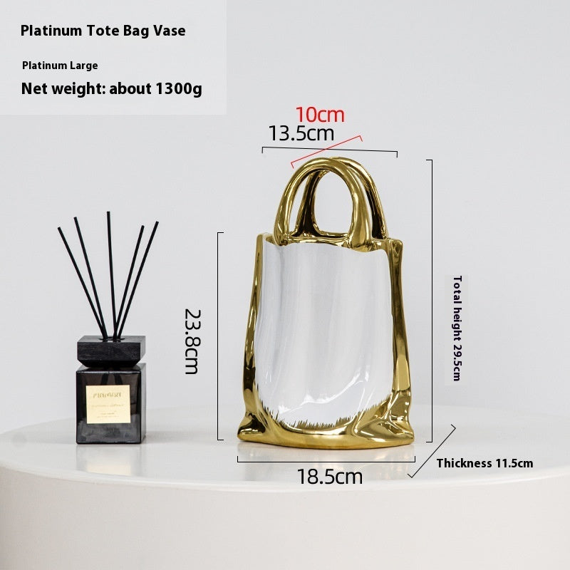 Shouder Bag Style Platinum Ceramic Portable Vase