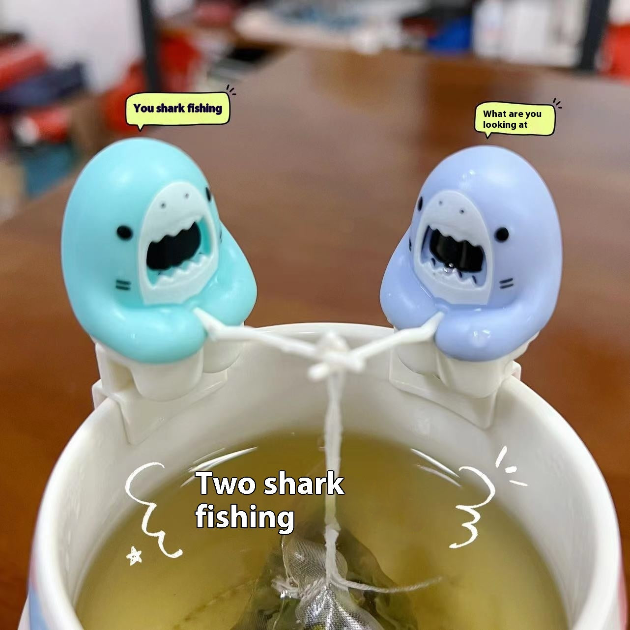 Shark Fishing Tea Infuser Cup Edge Hanging Cartoon Animals Shape Style