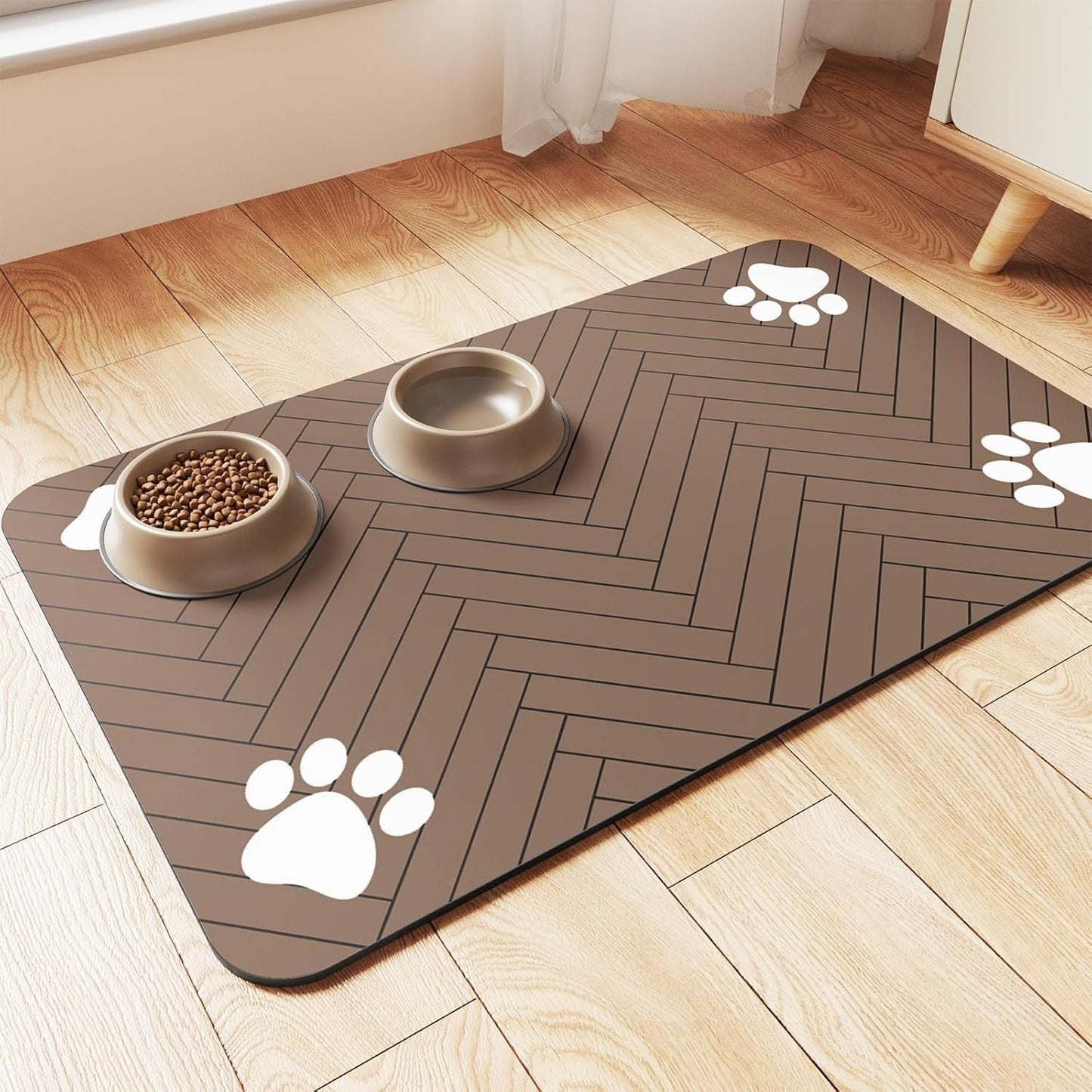 Pet Cat And Dog Eating Diatom Ooze Floor Mat