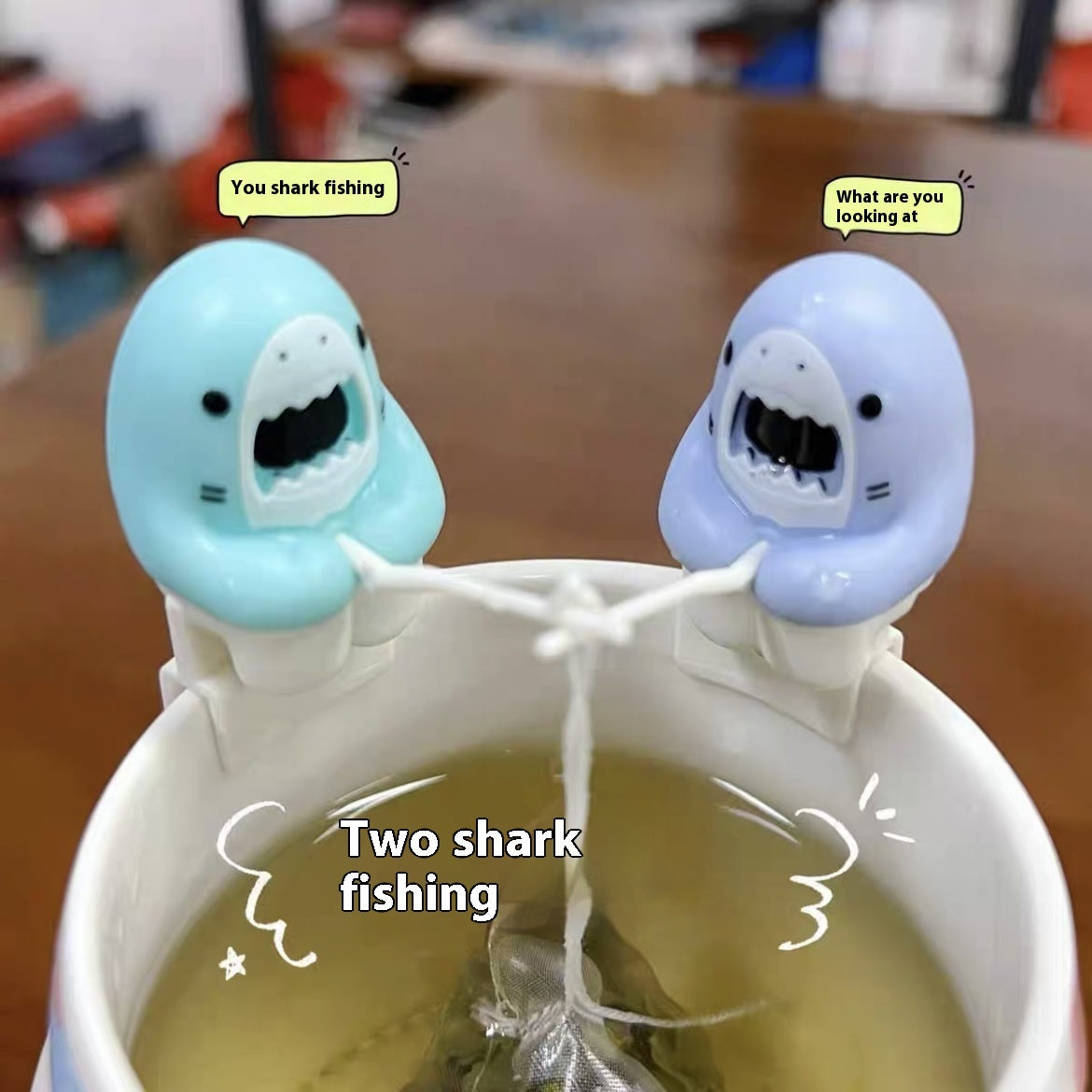Shark Fishing Tea Infuser Cup Edge Hanging Cartoon Animals Shape Style