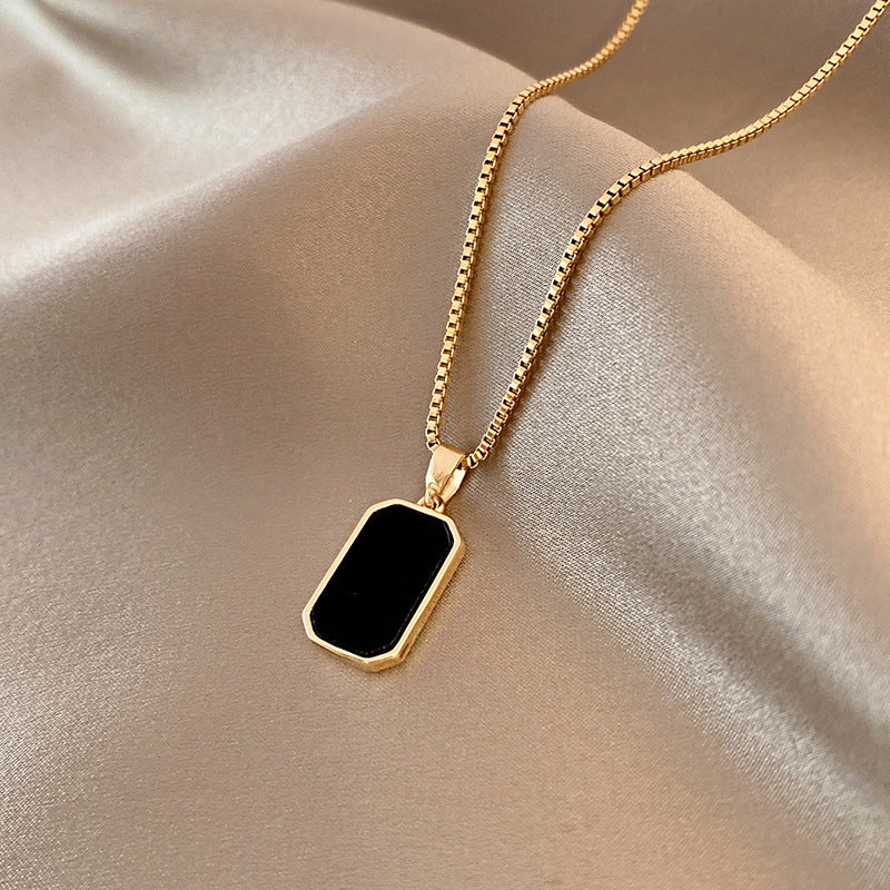 Rectangular Pendant 18K Gold Non-fading Small Black Necklace