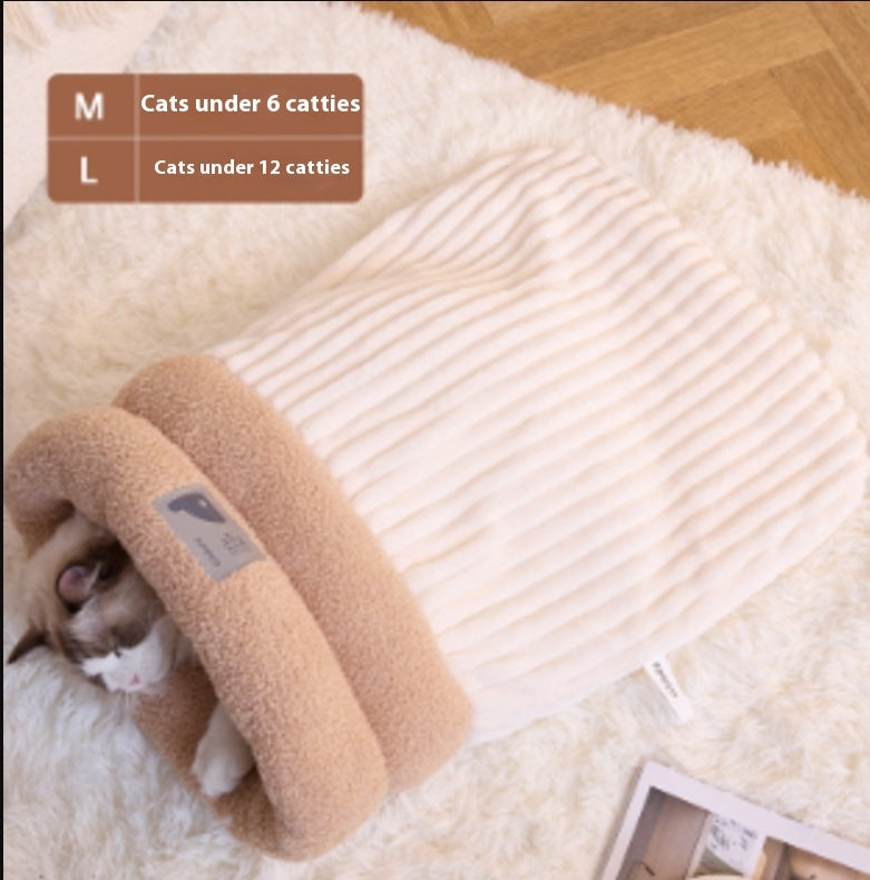 Pet Sleeping Bag Winter Warm Soft Plush Semi Enclosed