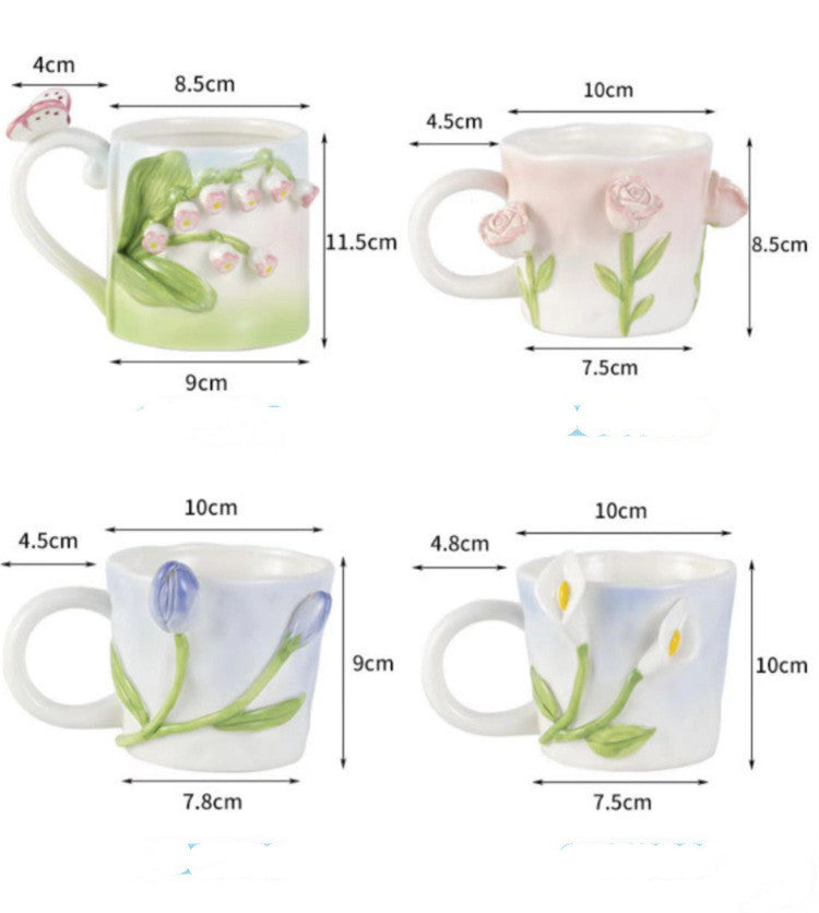 Girls' Heart Hand-painted Three-dimensional Tulip Rose Ceramic Mug