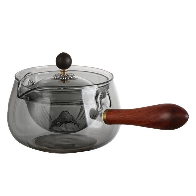 Semi-automatic Rotary Heat-resistant Glass Teapot Tea Making With Infuser And Wooden Handle