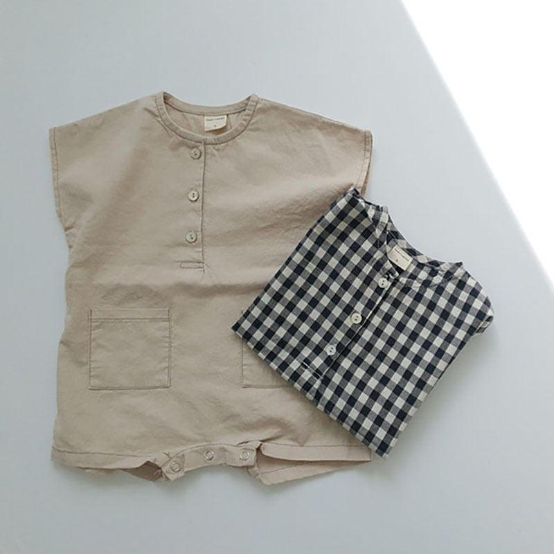 Plaid Romper & Hat Two-piece Baby Summer Clothes