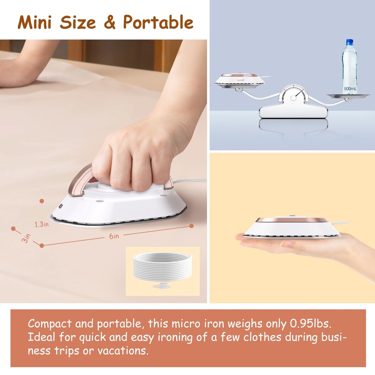Newbealer Travel Iron With Dual Voltage 120V220V Lightweight